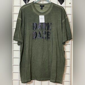 Forever 21 Dark Daze Beaded Olive Tee Size XL New With Tags